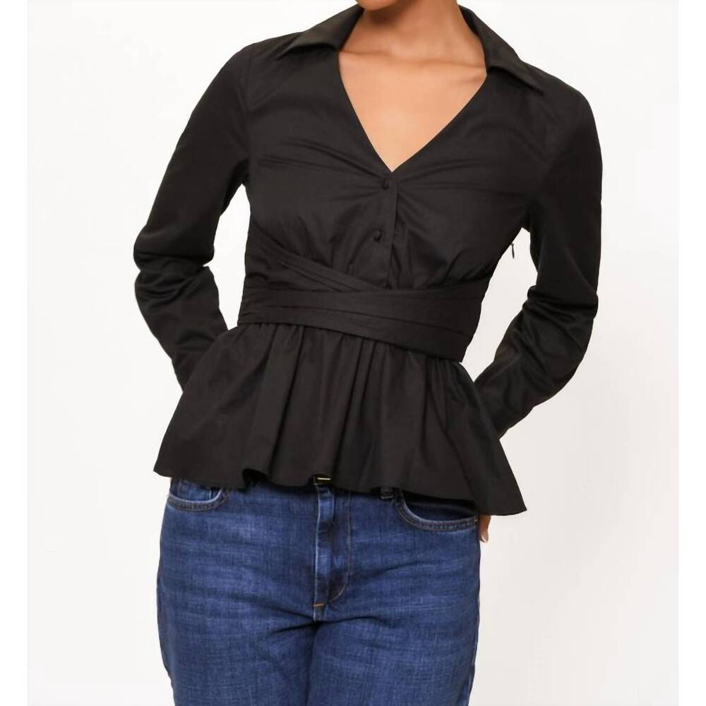 NEW HUTCH barber blouse top in black